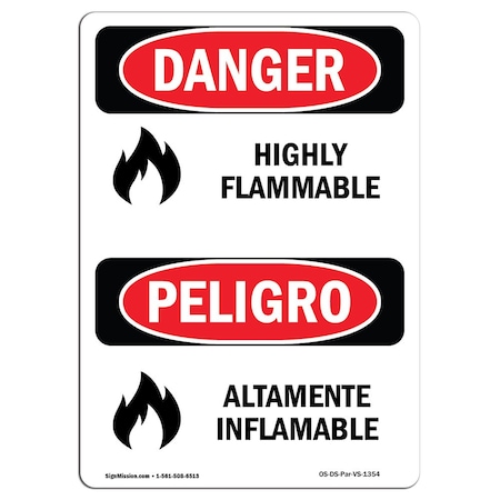 Signmission Safety Sign, OSHA Danger, 18" Height, Rigid Plastic, Highly Flammable Bilingual Spanish OS-DS-P-1218-VS-1354